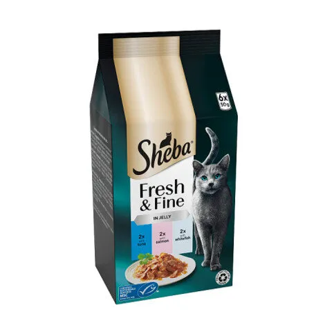 SHEBA® Fresh & Fine Adult Wet Cat Food Tuna & Salmon in Jelly 6x50g Pouches