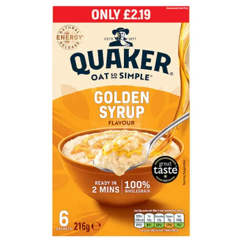 Quaker Oat So Simple Golden Syrup Porridge Sachets RRP £2.19 PMP 6 x 36g