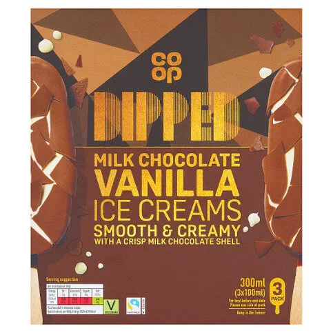 Co-op Dipped Milk Chocolate Vanilla Ice Creams 3 x 100ml (300ml)