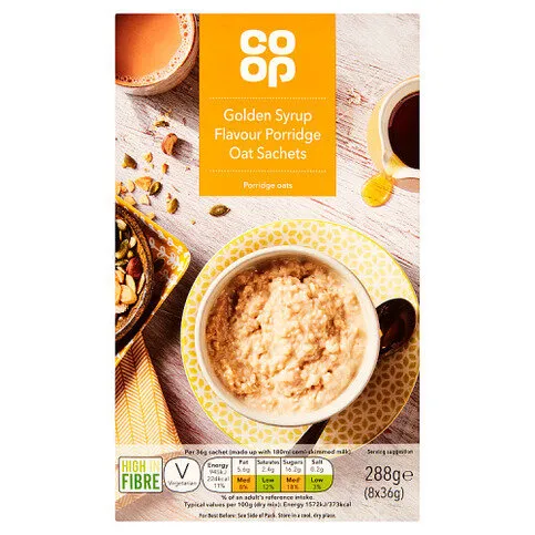 Co-op Golden Syrup Flavour Porridge Oat Sachets 8 x 36g (288g)