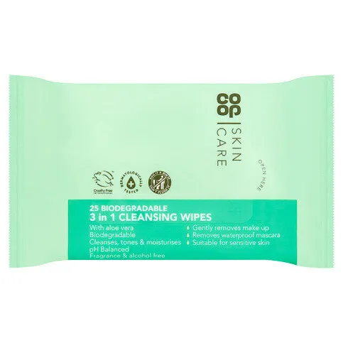 Со-ор Skin Care 25 Biodegradable 3 in 1 Cleansing Wipes