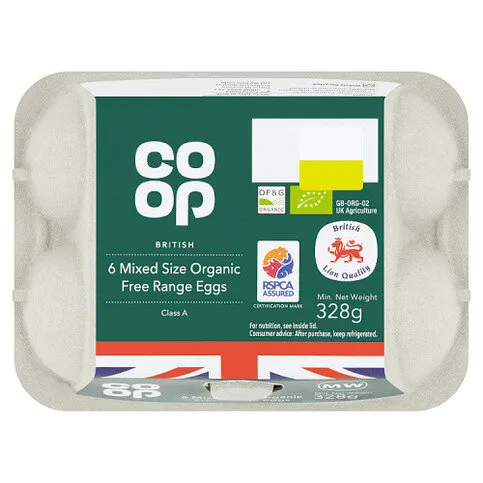 Co-op 6 British Mixed Size Organic Eggs 328g