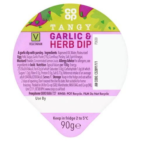 Co-op Tangy Garlic & Herb Dip 90g