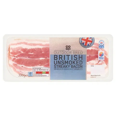 Co-op Outdoor Bred British Unsmoked Streaky Bacon 300g 