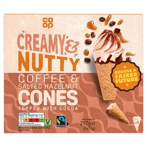 Co-op Creamy & Nutty Coffee & Salted Hazelnut Cones Topped with Cocoa 292g (4 x 73g)