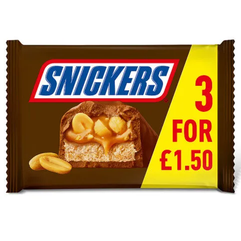 Snickers Caramel, Nougat, Peanuts & Milk Chocolate Bars Multipack 3x41.7g