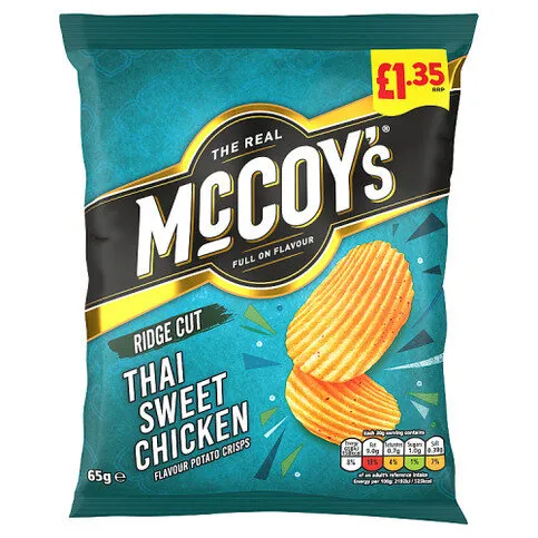 McCoy's Ridge Cut Thai Sweet Chicken Flavour  65g - Sharing Crisps Bag