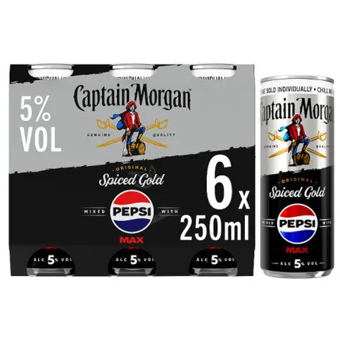 Captain Morgan Original Spiced Gold and Pepsi MAX® Premix 4x6x250ml 5% vol can
