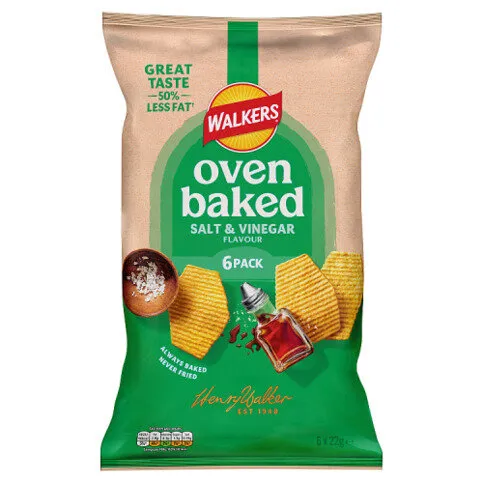 Walkers Baked Salt & Vinegar Multipack Snacks Crisps 6 x 22g