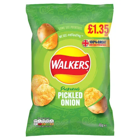 Walkers Pickled Onion Sharing Crisps 70g PMP £1.35 RRP