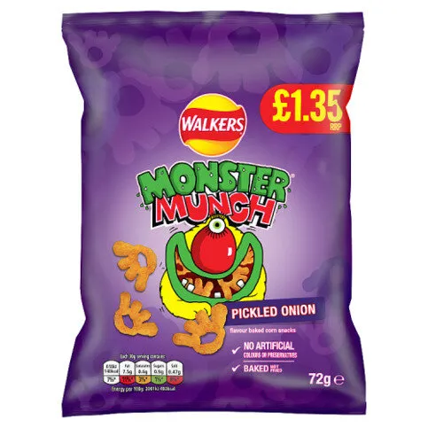 Walkers Monster Munch Pickled Onion Crisps 72g PMP £1.35 RRP