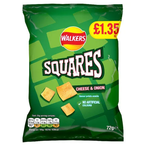 Walkers Squares Cheese and Onion Crisps 72g