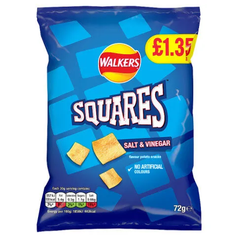 Walkers Squares Salt & Vinegar Crisps 72g PMP £1.35 RRP