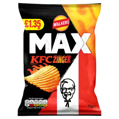 Walkers MAX KFC Zinger Chicken Crisps 70g PMP £1.35 RRP