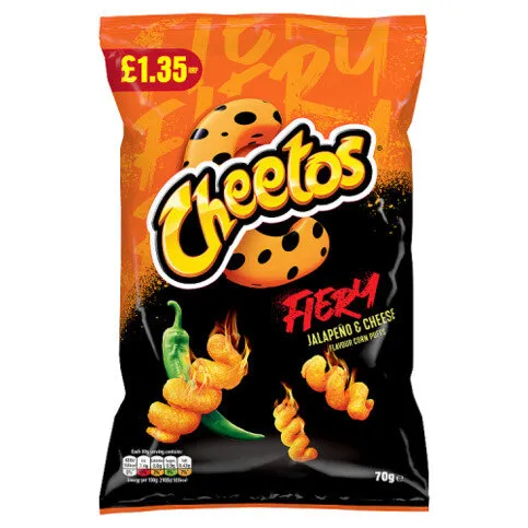Cheetos Fiery Snacks Jalapeño & Cheese Corn Puffs 70g