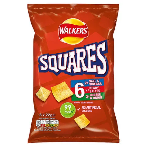 Walkers Squares Flavour Potato Snacks 6 X 22g (394303)