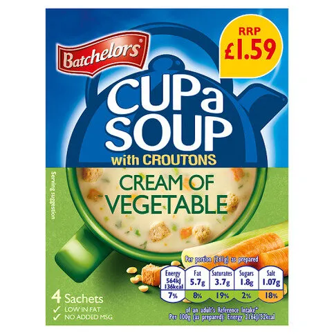 Batchelors Cup a Soup Cream of Vegetable with Croutons 4 Sachets 122g