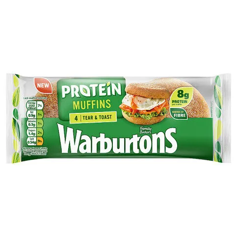 Warburtons 4 Tear & Toast Protein Muffins