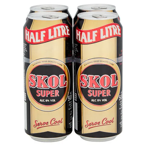 Skol Super Strong Lager Beer 4 x 500ml Cans