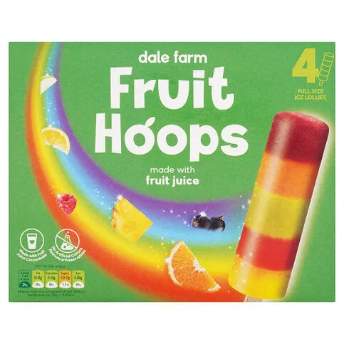 Dale Farm Fruit Hoops Full Size Ice Lollies 4 x 65g (260g)