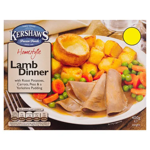 Kershaws Homestyle Lamb Dinner with Roast Potatoes, Carrots, Peas & a Yorkshire Pudding 400g