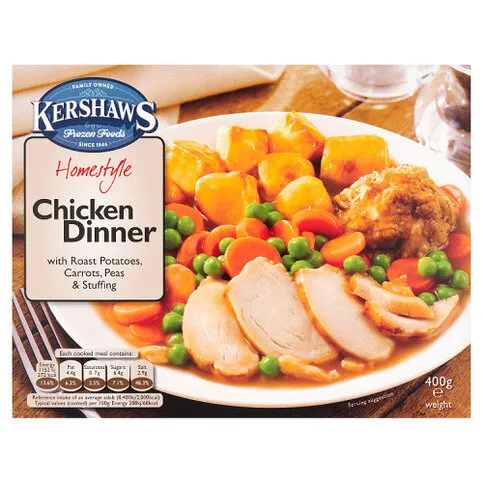 Kershaws Homestyle Chicken Dinner with Roast Potatoes, Carrots, Peas & Stuffing 400g