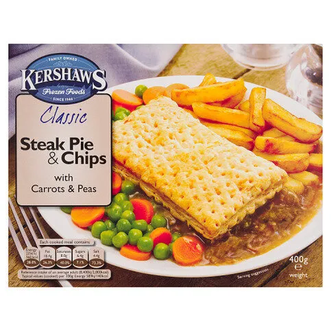 Kershaws Classic Steak Pie & Chips with Carrots & Peas 400g