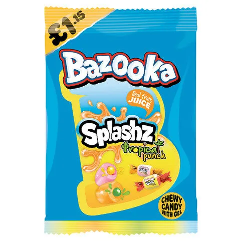 Bazooka Splashz Tropical Punch Chewy Candy with Gel 120g