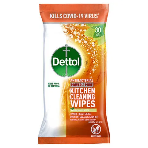 Dettol Antibacterial Power & Pure Kitchen Cleaning Wipes, 30 Wipes