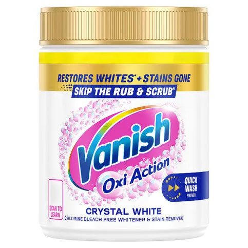 Vanish Oxi Action Crystal White Chlorine Bleach Free Whitener & Stain Remover 450g