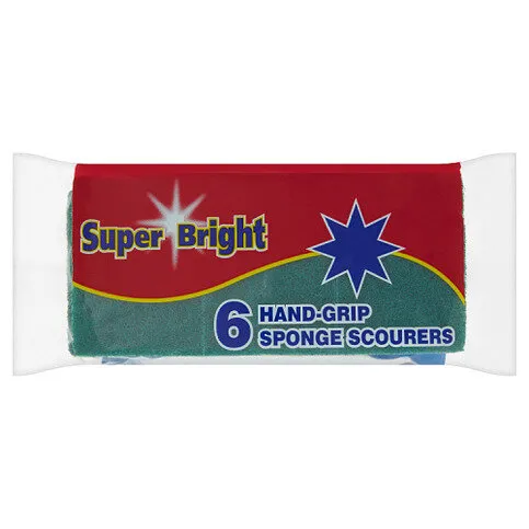 Super Bright 6 Hand-Grip Sponge Scourers
