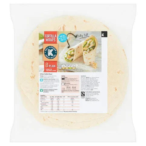 Deli Kitchen 8 Tortilla Wraps Plain 496g