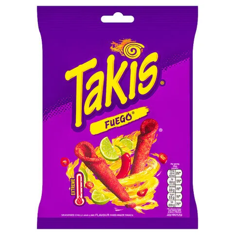 Takis Fuego Seasoned Chilli And Lime Flavour Fried Maize Snacks 180g