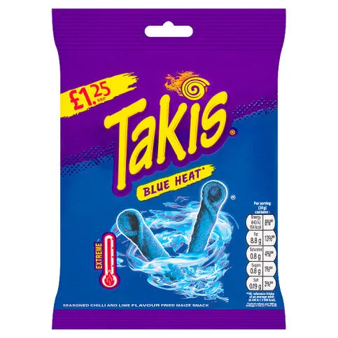 Takis Blue Heat Seasoned Chilli and Lime Flavour Fried Maize Snack 55g