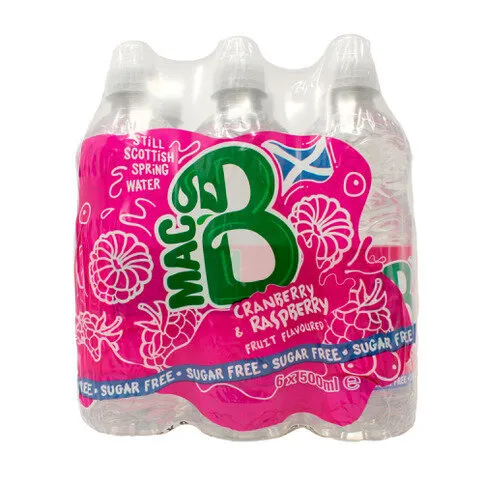 Mac B Sugar Free Cranberry & Raspberry Fruit Flavoured Still Scottish Spring Water 6 x 500ml