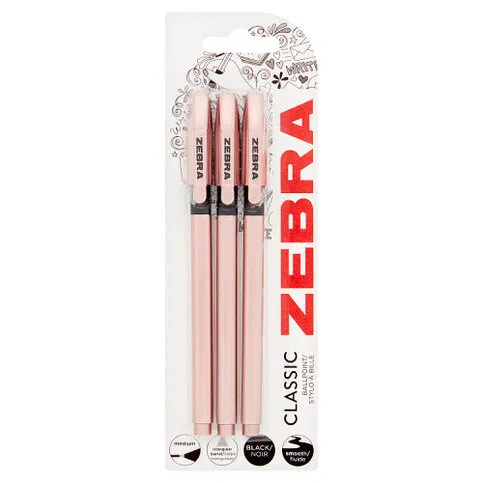 Zebra Classic Ballpoint Rose Gold Black Ink 3 Pack
