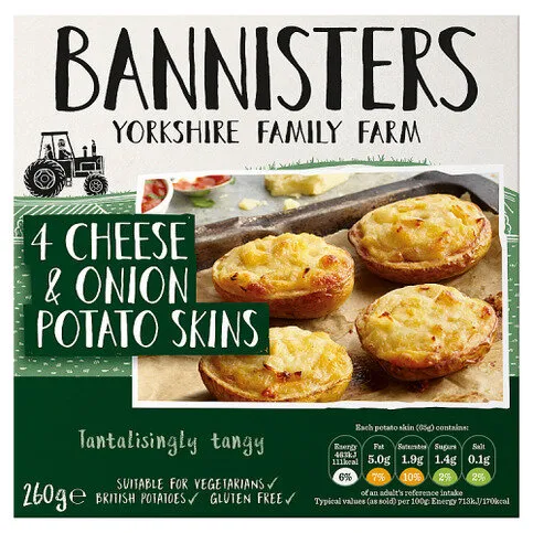 Bannisters Yorkshire Family Farm 4 Cheese & Onion Potato Skins 260g
