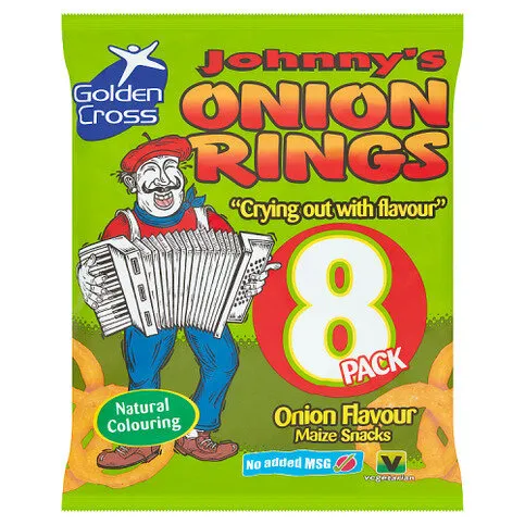 Golden Cross Johnny's Onion Rings Onion Flavour Maize Snacks 8 x 12g
