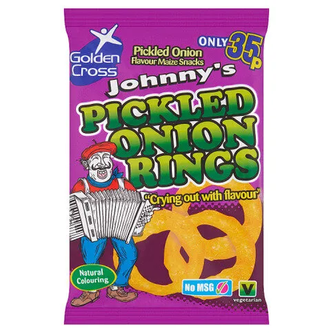 Golden Cross Johnny's Pickled Onion Rings Pickled Onion Flavour Maize Snacks 22g