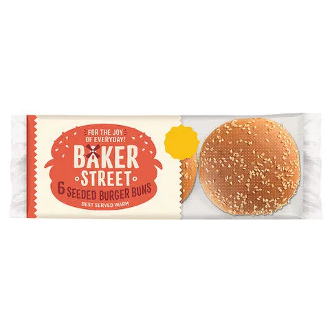 Baker Street 6 Pre-Sliced Seeded Burger Buns