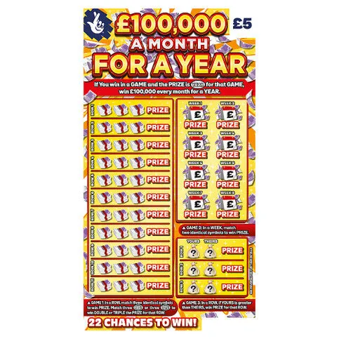 National Lottery £5 £1,200,000 £100,000 A Month For A Year Scratchcard Game (No. 6)