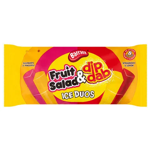 Barratt Fruit Salad & Dip Dab Ice Duos Raspberry & Pineapple, Strawberry & Lemon 8 x 80ml (640ml)