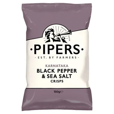 Pipers Karnataka Black Pepper & Sea Salt Crisps Sharing Bag 150g