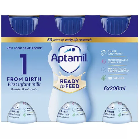 Aptamil 1 First Baby Milk Formula Liquid Multipack Ready to Feed from Birth 6x200ml