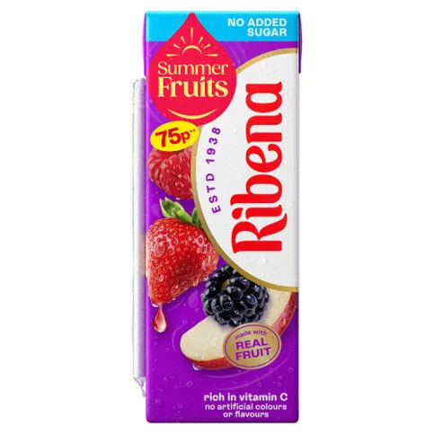 Ribena Summer Fruits No Added Sugar Juice Drink Carton 250ml PMP 75p