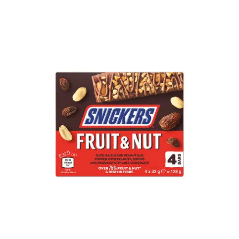 Snickers Fruit & Nut Milk Chocolate Snack Bars Multipack, 4x32g