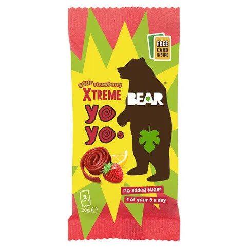 BEAR Xtreme Fruit Yoyos Sour Strawberry 20g