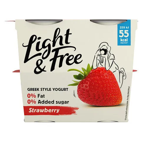 Light & Free Strawberry 0% Fat & 0% Added Sugar Greek Style Yogurt 4 x 115g (460g)