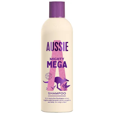 Aussie Mighty Mega Shampoo - Vegan - Lightweight & Gentle - Gives Hair Mega Bonza Bounce, 300ml