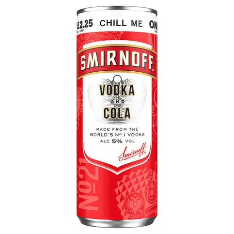 Smirnoff No. 21 Vodka and Cola 5% vol Ready to Drink Premix 250ml
